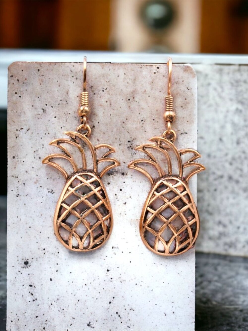 Copper Pineapple Drop Earrings - Picture 4 of 5